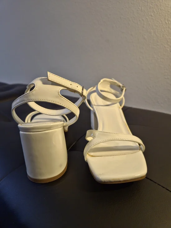 Charlotte Russe White Strappy Block Heel Sandals with Buckle - Picture 4 of 8